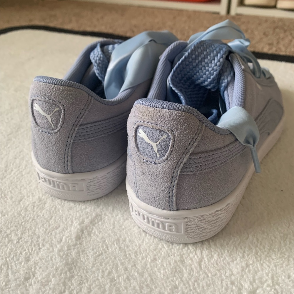 Periwinkle Ribbon Suede Pumas - Picture 3 of 3